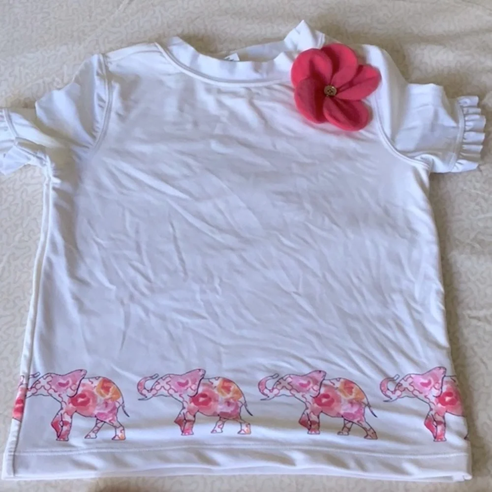 Janie and Jack White Rashguard Set with Pink Elephant Trim in size 10